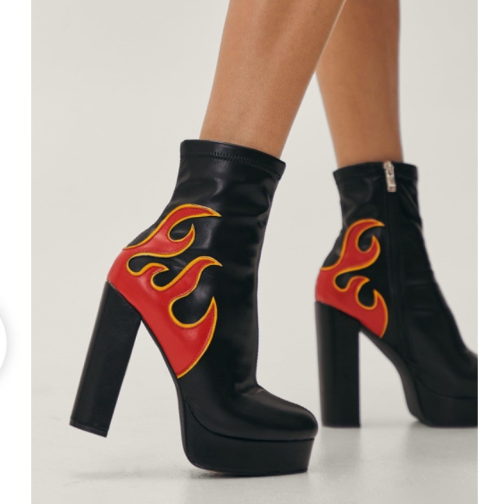 Nasty Gal Faux Leather Flame Platform Ankle Boot